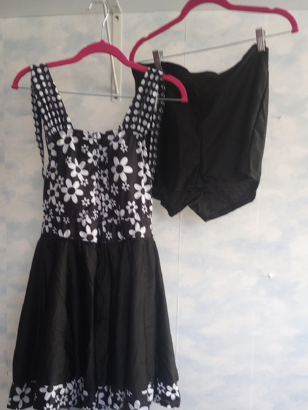 Black & White Floral Skater Swimdress with High-Waist Briefs